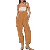 Fnortc Womens Casual Adjustable Bib Overalls Denim Tapered Romper Jumpsuit with Pockets Cotton Comfort Fit Overall Pants