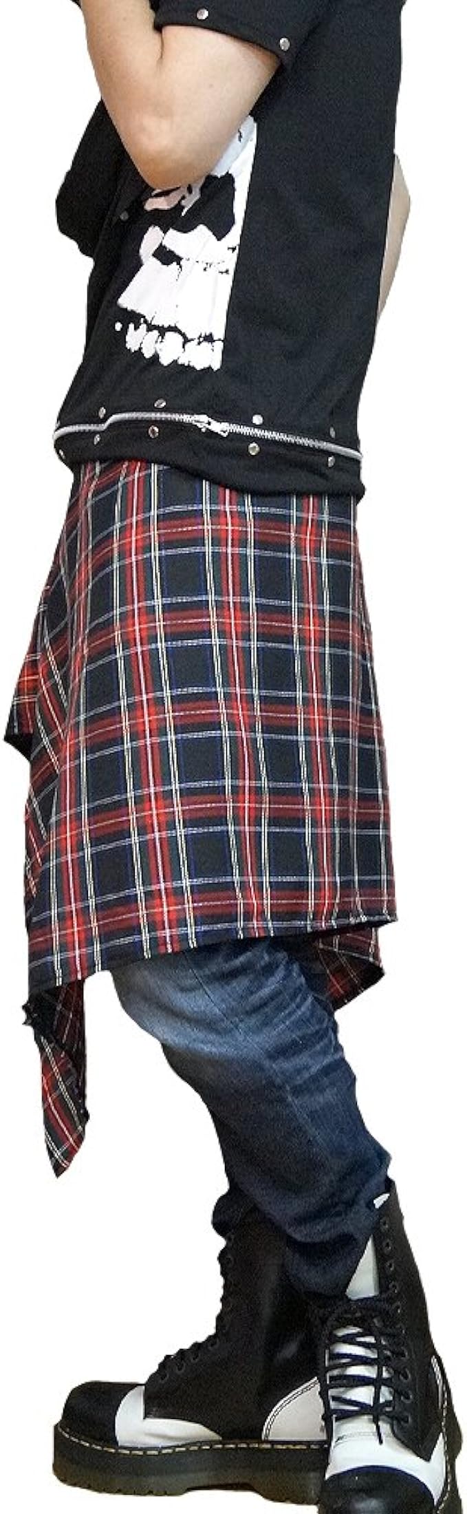 Amazon Hippies ヒッピーズ 巻き スカート マント シャツ風 メンズ レディース チェック 無地 腰巻 パンク V系 4922 ブラック チェック メンズ 通販