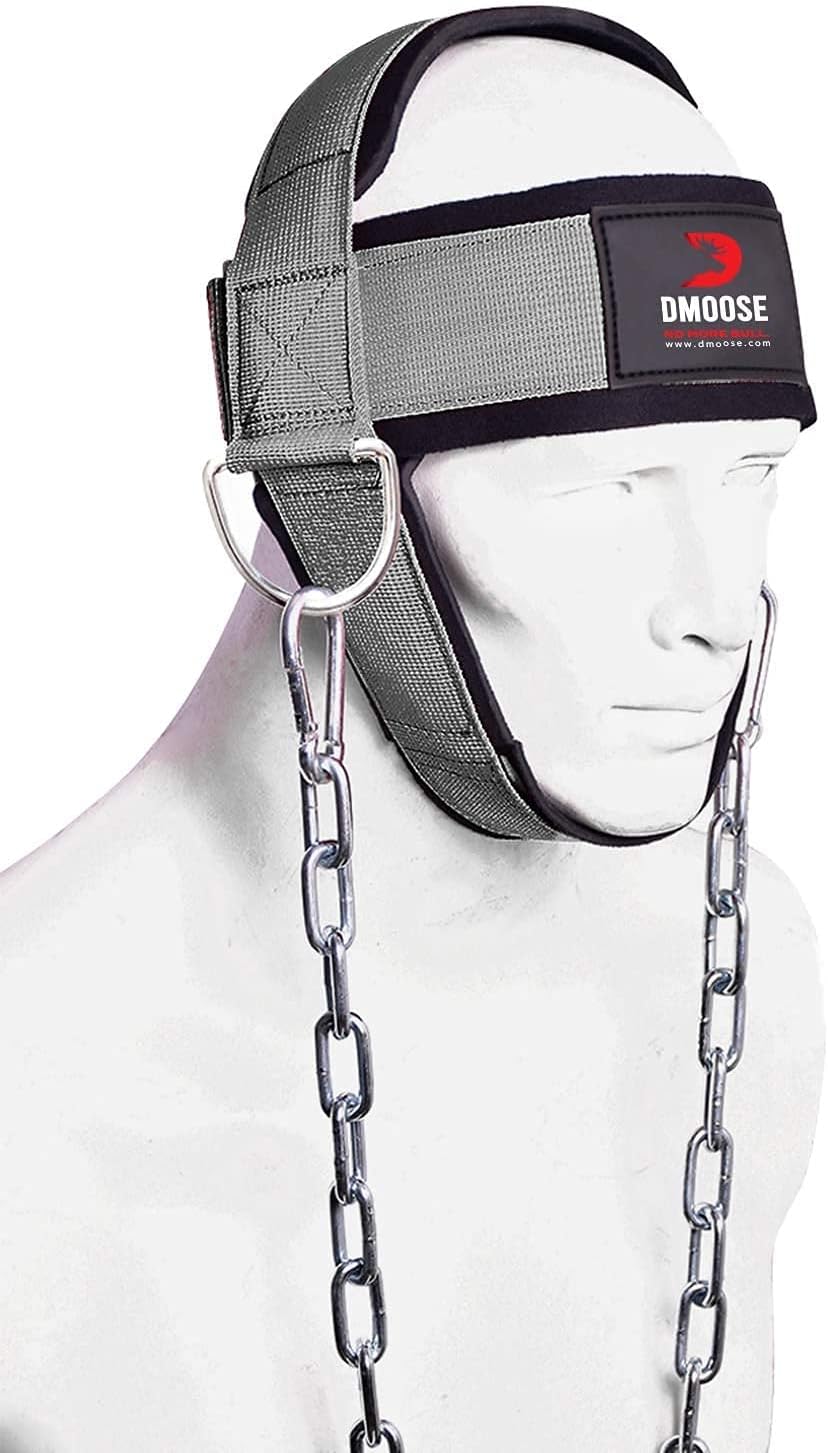 DMoose Neck Harness for Weight Lifting Neck Workout Builder Equipment for Training Gym Exerciser Head Harness Injury Recovery with Adjustable Long Steel Chain and Strap Improve Muscle Strength : Clothing