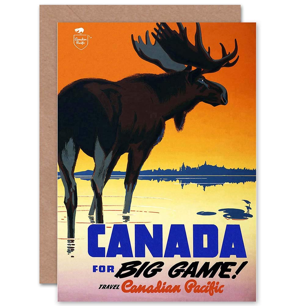 Wee Blue Coo TRAVEL CANADIAN PACIFIC RAILWAY MOOSE CANADA BIG GAME GREETINGS CARD