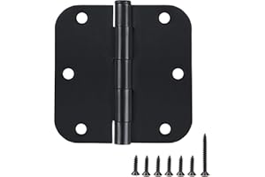 KIW 6 Pack Black Door Hinges - 3.5 x 3.5 Inch, Matte Black, 5/8 Inch Radius Corners, Standard Residential & Office Door Hardware