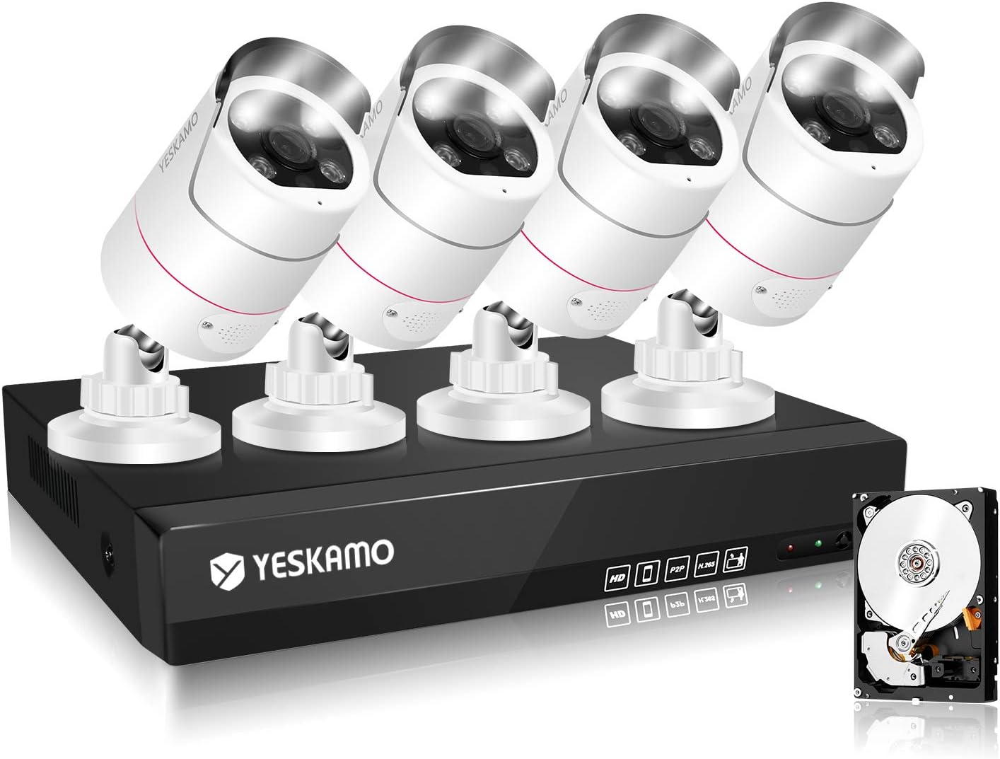 YESKAMO PoE Outdoor Home CCTV Camera System with Floodlight & 2 Way