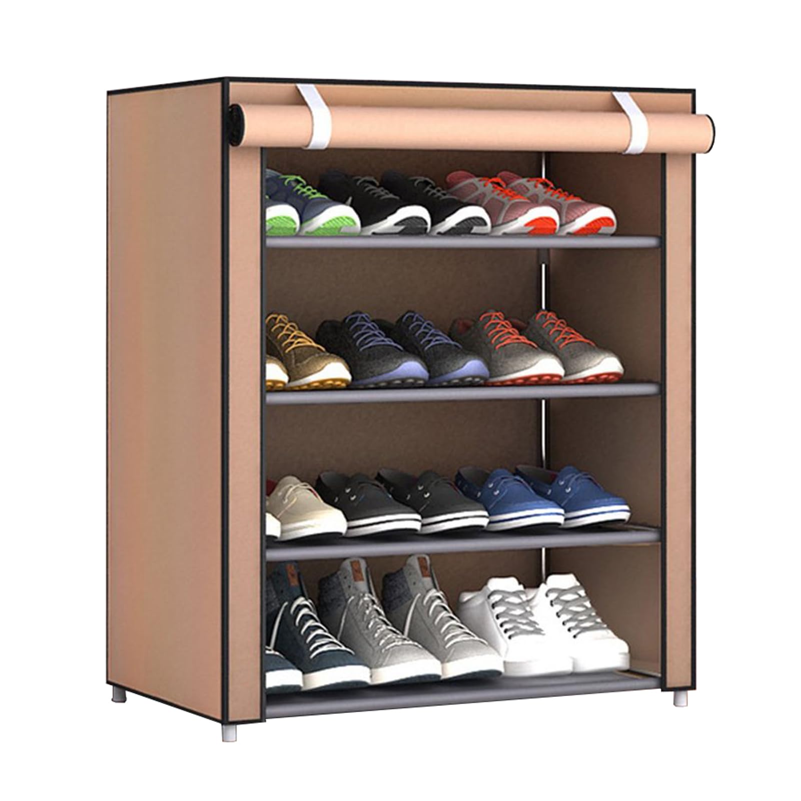 TITA-DONG Shoes Rack, Shoe Storage Organizer Cabinet with Dustproof Fabric Cover, Large Shoe Rack Shoe Storage Organizer Cabinet Tower for Closet Bedroom Entryway(5 Tier 4 Grids Coffee)