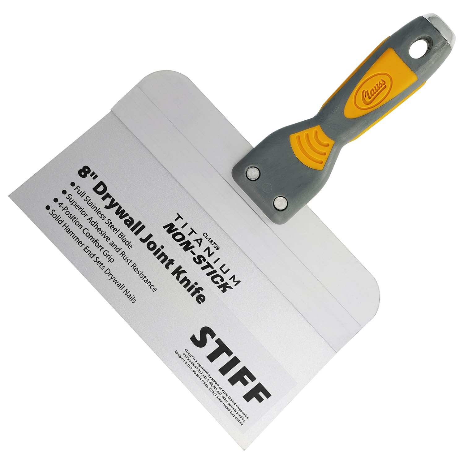 Clauss Putty Knife 8" (20.3 cm) with Wide Blade in Professional Quality | Titanium Bonded Stainless Steel Blade with Non-Stick Coating | Non-Slip, Ergonomic Handle | Ideal for Large Areas | 18739