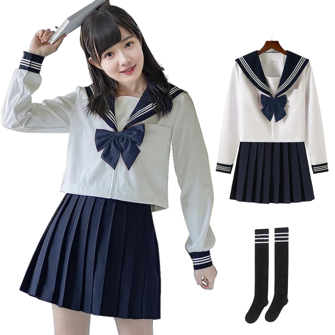 [BeLoved] セーラー服 本格制服 フルセット(黒ソックス含む) 女子高生 高校生 中学生 制服 JK 学生制服 スカ―ト かわいい 女性 学校 学生 服 大人用 カワイイ 可愛い プレゼント cosplay costume halloween 衣装 服 女性用 レディース 仮装 コスチューム ハロウィン クリスマス ルーズソックス 女装 人気 学園祭 白 大きいサイズ コスプレ の商品画像