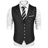 Olibexley Men's Beads Suit Vest Slim Fit Buesiness Wedding Waistcoat Formal Casual Vests