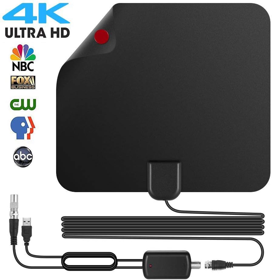 TV Aerial 70 Miles Amplified HD Digital Indoor TV Aerial with 16.2 FT Coax Cable and Detachable Signal Booster, 4K 1080P HD TV Antenna Freeview Channels for All Types Built-in Tuner Home Smart TV