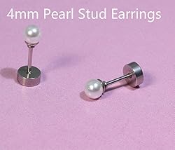 Tiny Screw Back Pearl Stud Earrings for Women,Flat