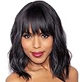 Elegant Off Black Wig With Bangs Bob Short Curly Wigs for Women Charming Natural Wavy Wigs for Black Women Bangs Wigs Hair Wi