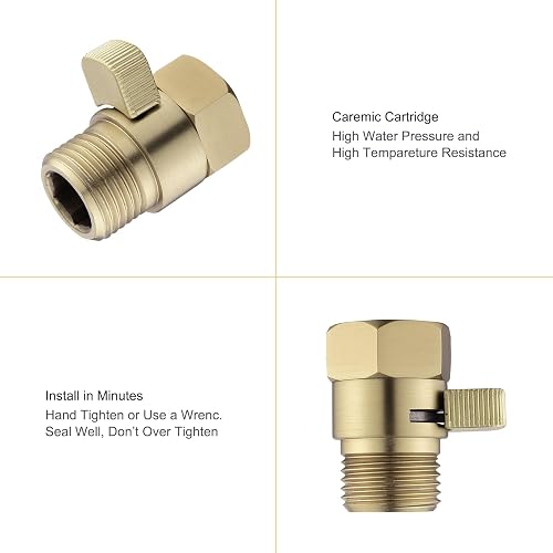 Suntisbo Water Flow Control Shut-Off Valve – G1/2 Brass Adjustable Pressure Regulator For Hand Shower, Bidet Sprayer, Brushed Gold Finish