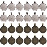 Dcatcher 24 PCS Bezel Pendant Trays Round Cabochon Settings Trays Pendant Blanks, 25mm Diameter, Antique Brass and Silver Colour