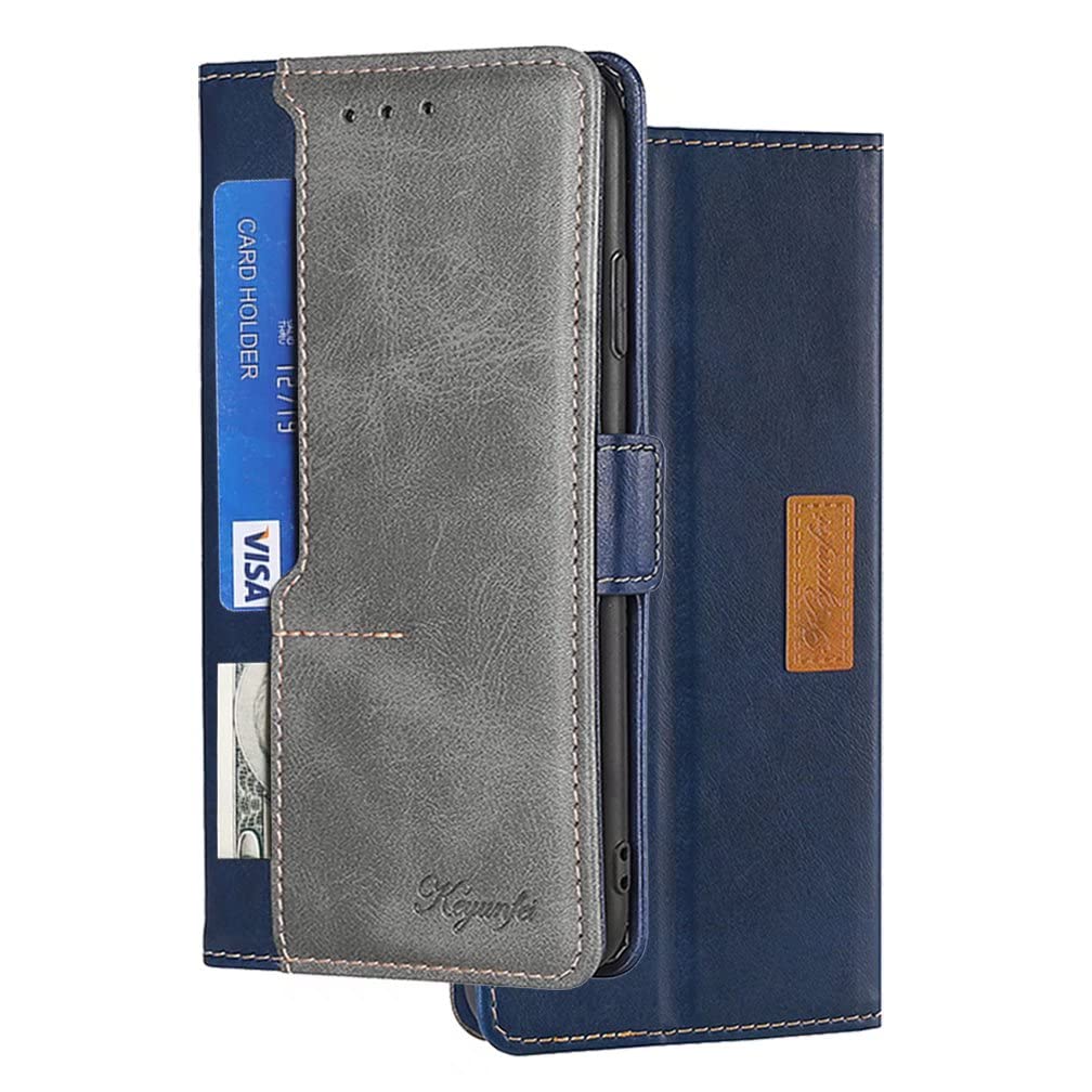 BRAND SET Wallet Case for Vivo V20 SE/Vivo Y70 2020 PU Leather Flip Folio Cover with Double Magnetic Buckle [Multi-Card Slot Position] [Stand Function] Dropproof Phone Case for Vivo V20 SE-Blue+Gray