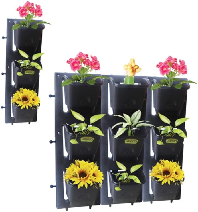 TECHAMAZON Vertical Garden Bio Wall Hanging 3 Frame Planter with 9 Pots, Black