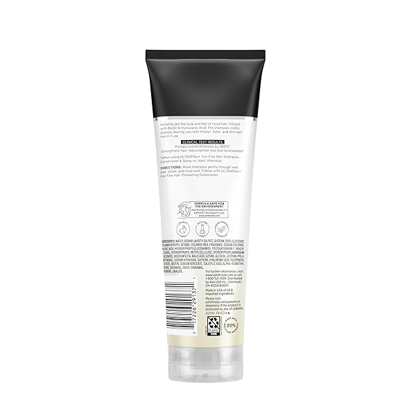 JOHN FRIEDA ULTRAFILLER+ THICKENING SHAMPOO, STRENGTHENING SHAMPOO FOR DAMAGED OR THIN HAIR, INFUSED WITH BIOTIN AND HYALURONIC ACID TO STRENGTHEN HAIR FOR THICKER FULLER RESULTS, 8.3 OZ
