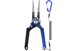 TRUSCEND Lockable Handy Fishing Pliers with Innovative Ergonomical Handle, Corrosion Saltwater Resistant Teflon Coated Fishing Tool, Multi-Function Fishing Gear with Mo-V Cutter, Fishing Gifts for Men