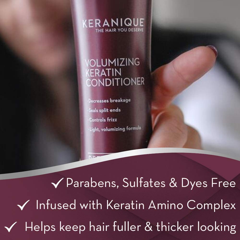 Keranique Volumizing Keratin Conditioner for Thinning Hair, Hair Regrowth | Keratin Amino Complex, Free of Sulfates, Dyes and Parabens, 8 Fl Oz: Beauty