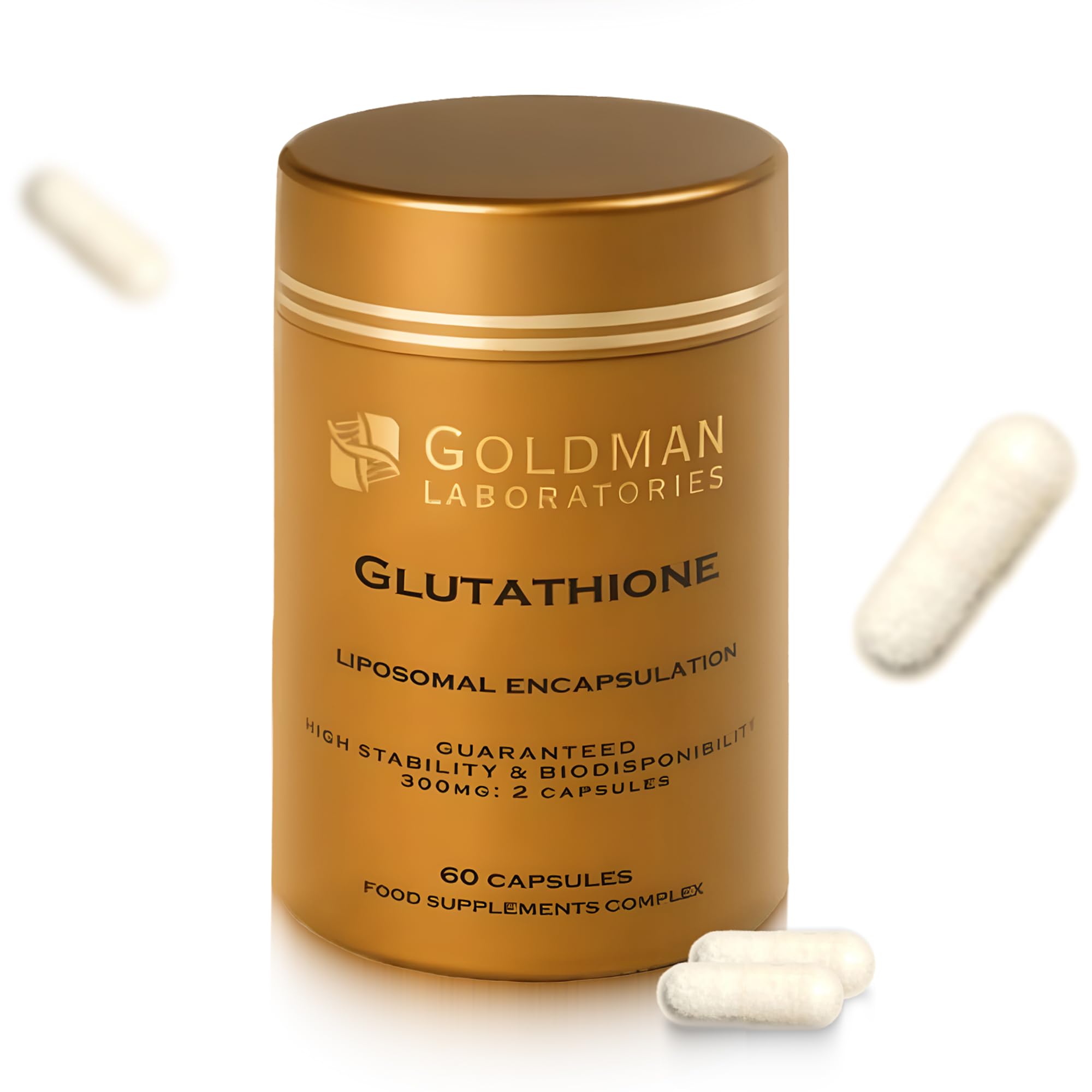 Liposomal Glutathione 300mg - 60 Vegan Capsules for Skin Brightening & Liver Support - High Absorption L-Glutathione Supplement for Antioxidant & Immune Health - Goldman Laboratories