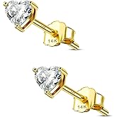 COCHARM 14K Solid Gold Stud Earrings 20g Lobe Earrings Heart Cubic Zirconia Small Stud Earrings for Women