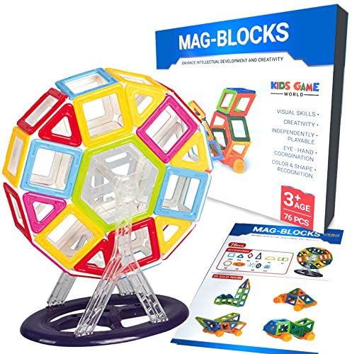 Magnetic Toy Building Tiles Set – Mag-Blocks | Extra Large Pack –76 PCS | Building Blocks Kit for Kids Imagination, Creativity and Visual Development | Learning Tool for Children | Kids Game World