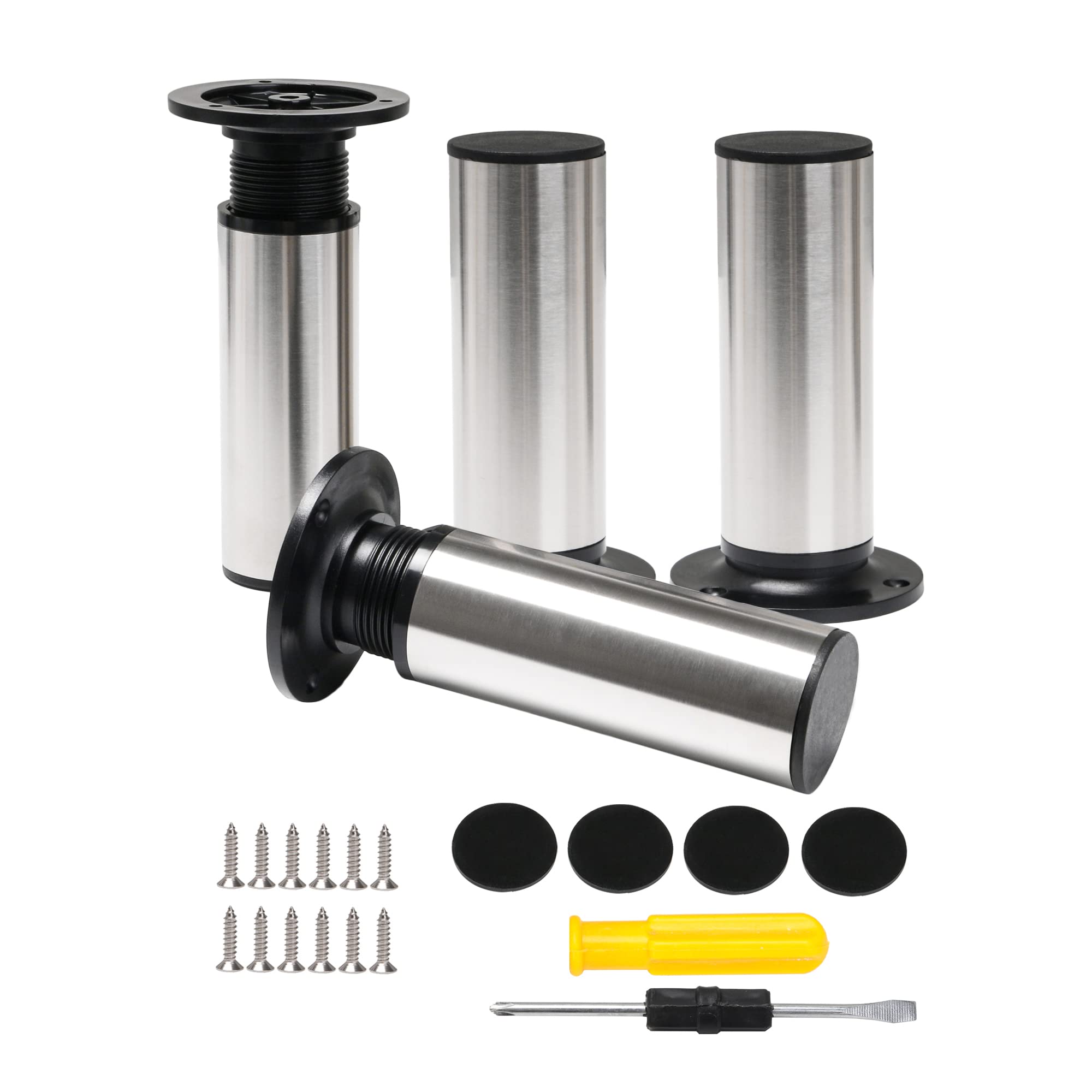 Doublelife 4PCS Furniture Cabinet Metal Legs Kitchen Adjustable Stainless Steel Feet Round(15CM) (150mm)