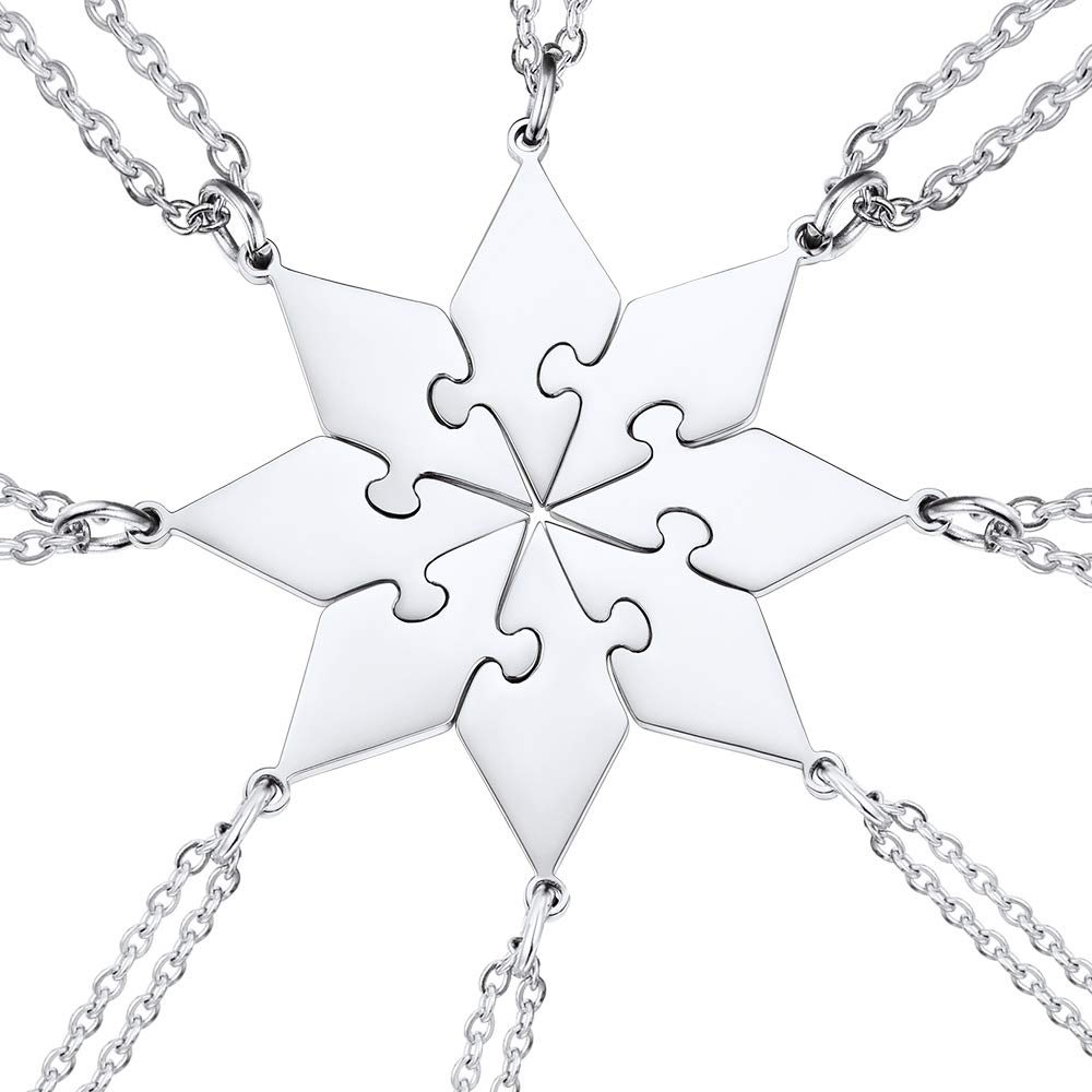 U7 Polygon Jigsaw Pendant Necklace, 8 Pieces Suit Puzzle Rhombus Pendants & Chains, Make Up A Octagon, BFF Necklace, Stainless Steel Gift Jewelry Necklace