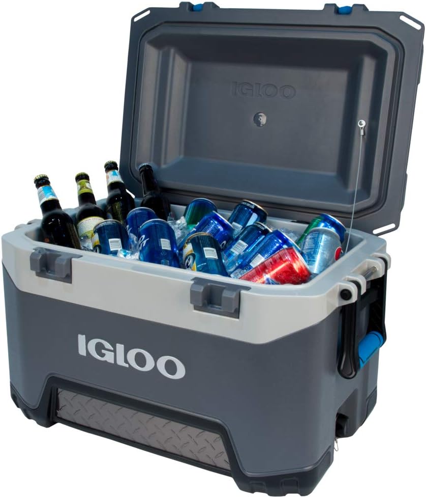 Igloo BMX 52 Quart Cooler with Cool Riser Technology, Fish Ruler, and Tie-Down Points - 16.34 Pounds - Carbonite Gray and Blue: Sports & Outdoors
