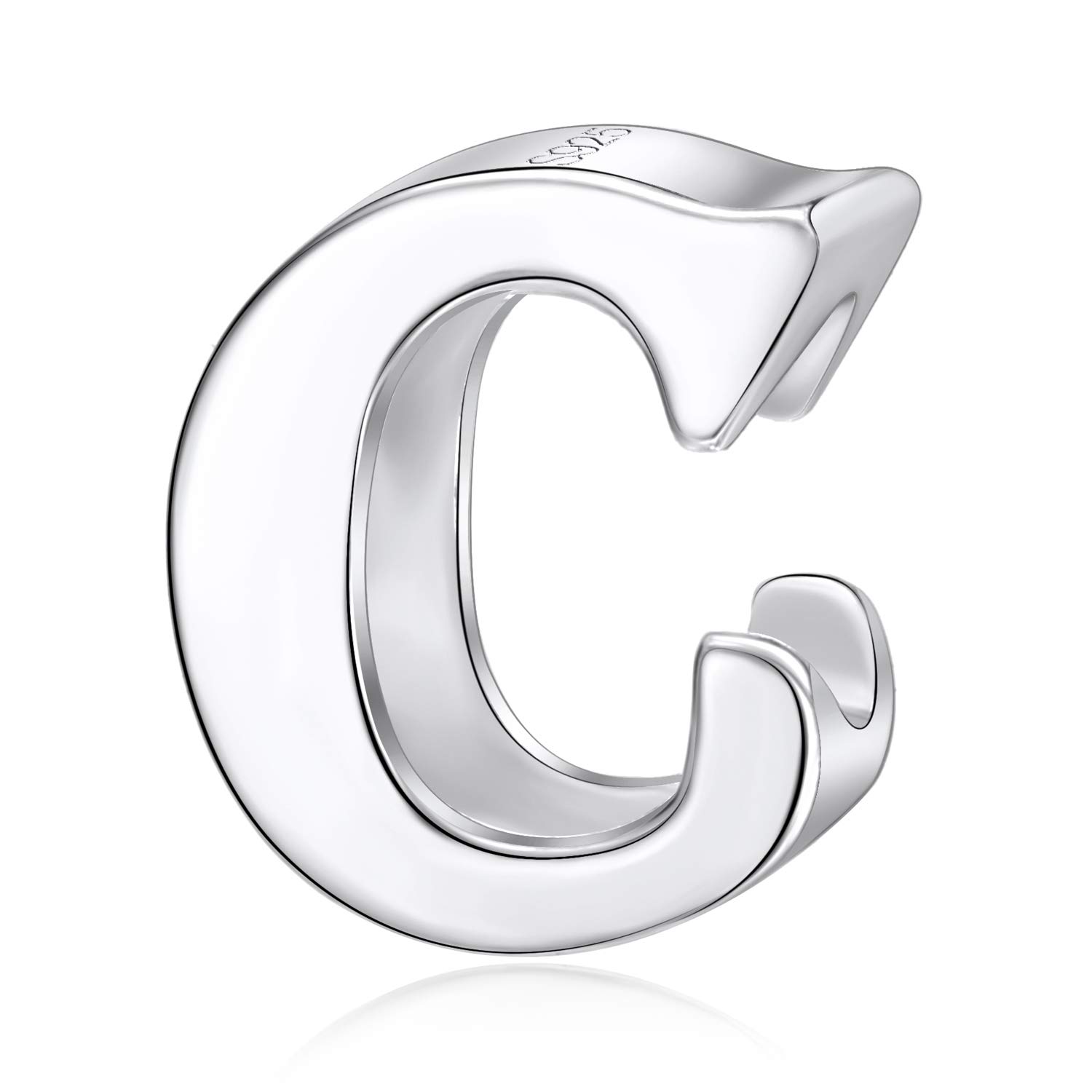 Alphabet Charms Letter Initial A-Z Genuine 925 Sterling Silver Beads fits Pandora Charms Bracelet (Letter C)