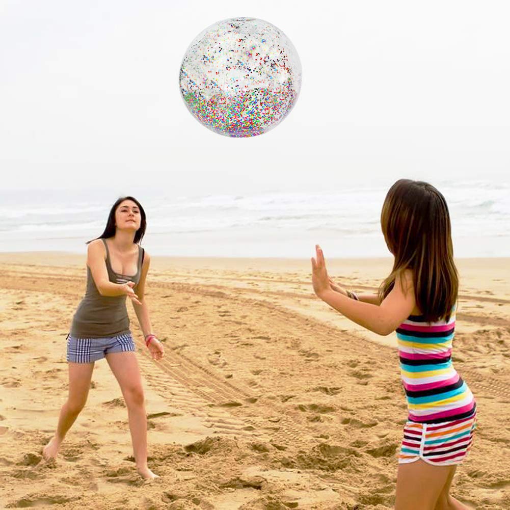 KOMIWOO Glitter Beach Ball, Confetti Beach Ball, Inflatable Beach Ball Bulk Pool Toys for Kids Summer Party Favors (2pack,24inch)