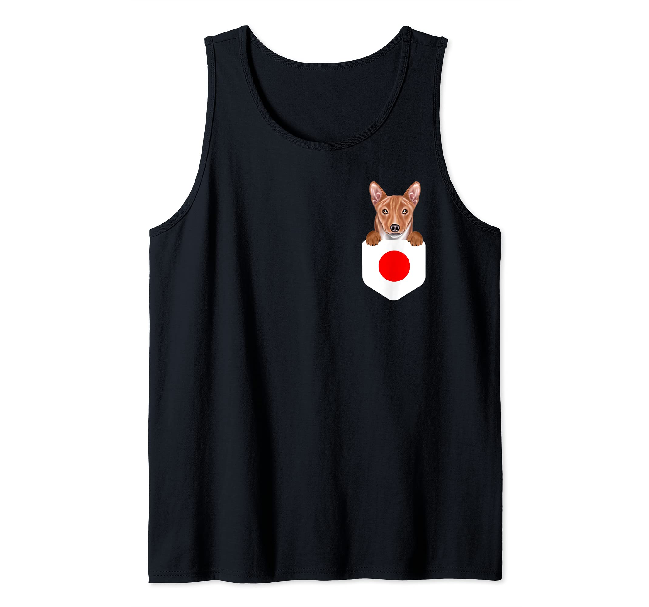 Japan Flag Basenji Dog In Pocket Tank Top