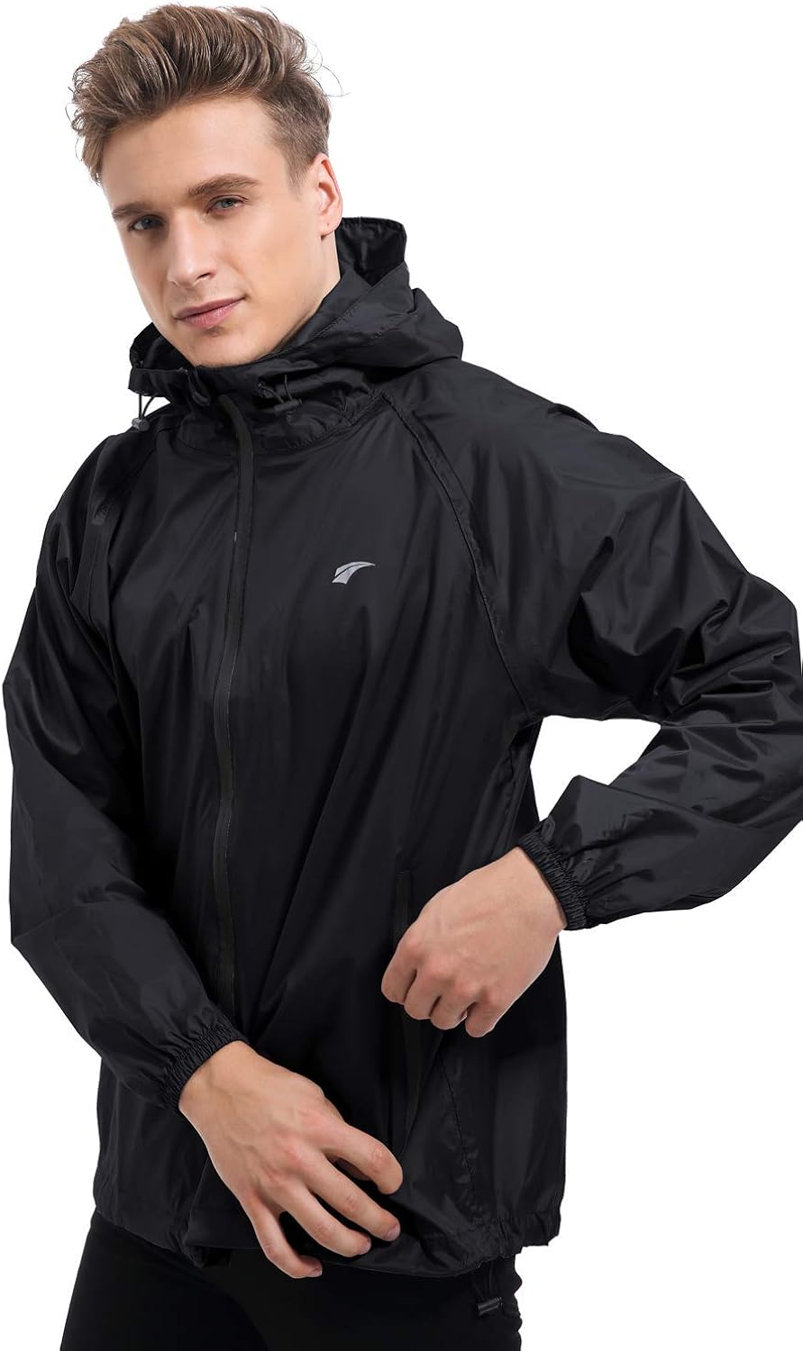Men's Waterproof Hooded Rain Jacket Windbreaker Lightweight Packable Raincoat: Clothing