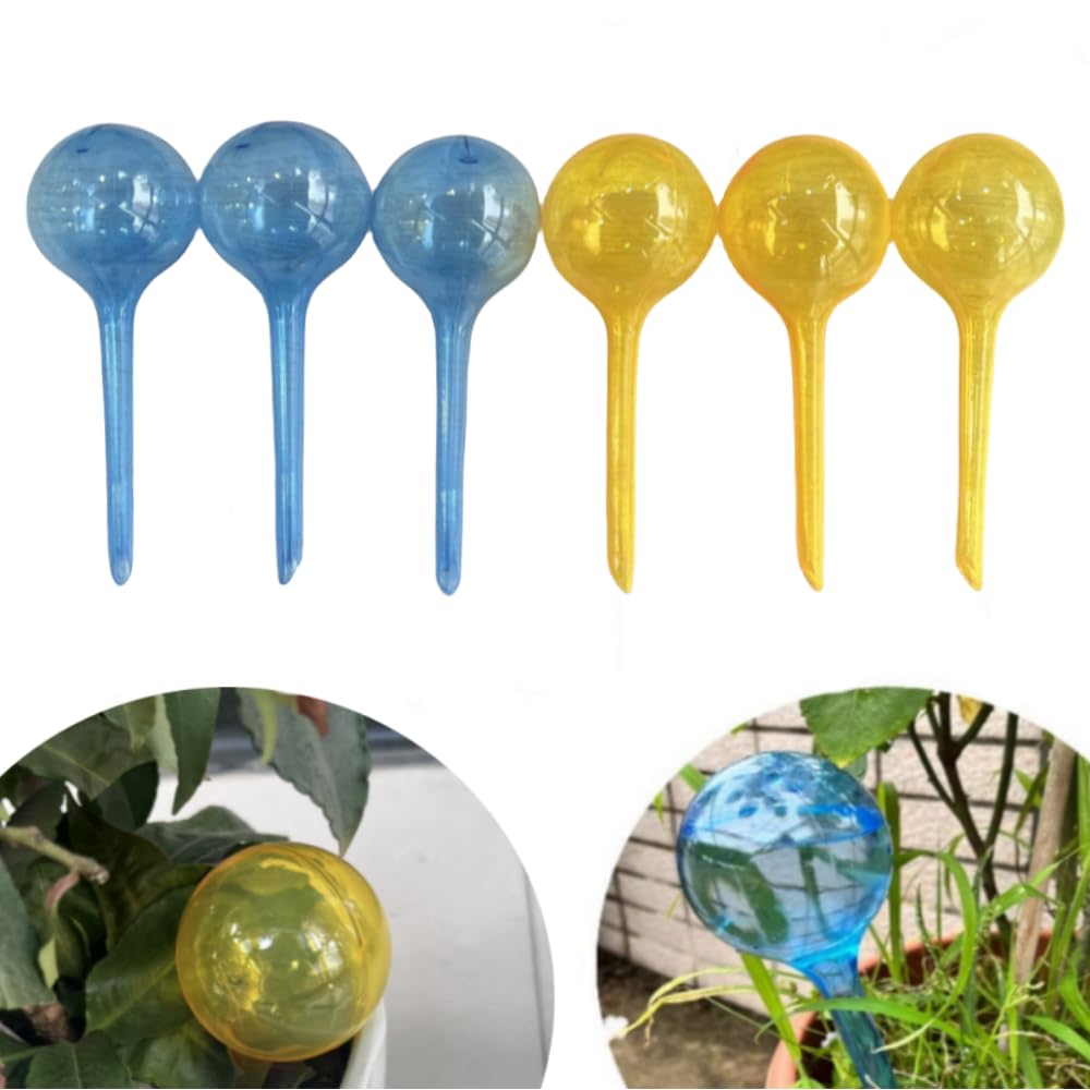 Plant Self Watering,Plant Watering Globes Glass Water Bulbs For Plants,6pcs 1.96inch S Size Automatic PVC Watering Globes（yellow&blue） (（yellow&blue）)