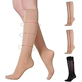 Yilanmy 3 Pairs Sheer Compression Socks for Women 8-10 mmHg Knee High Stockings Support Work Office Travel Daily Wear
