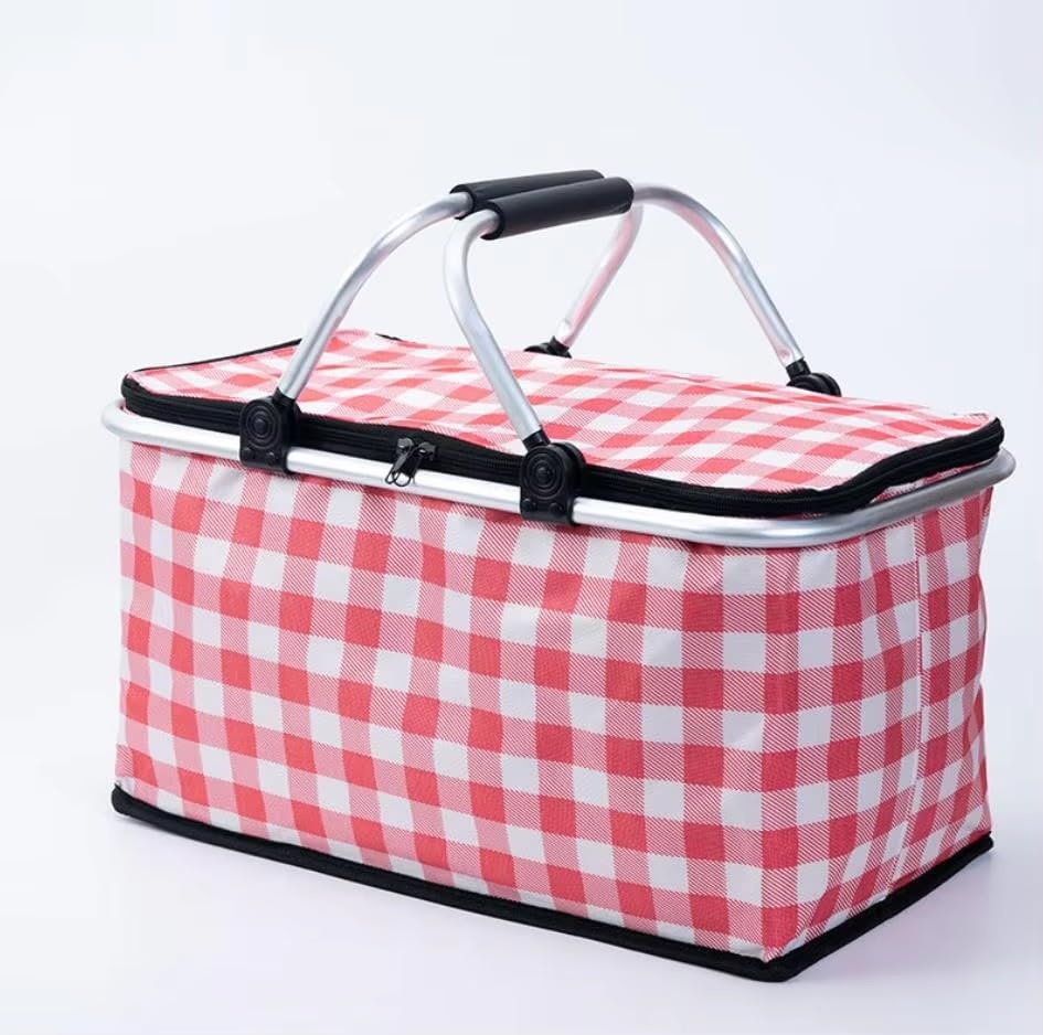 Insulated Picnic Basket with Leak Proof Lining, Large Capacity 26L for 12 Adults, Picnic Basket with Durable Handles for Outdoor, Travel, Beach, Camping (Red)