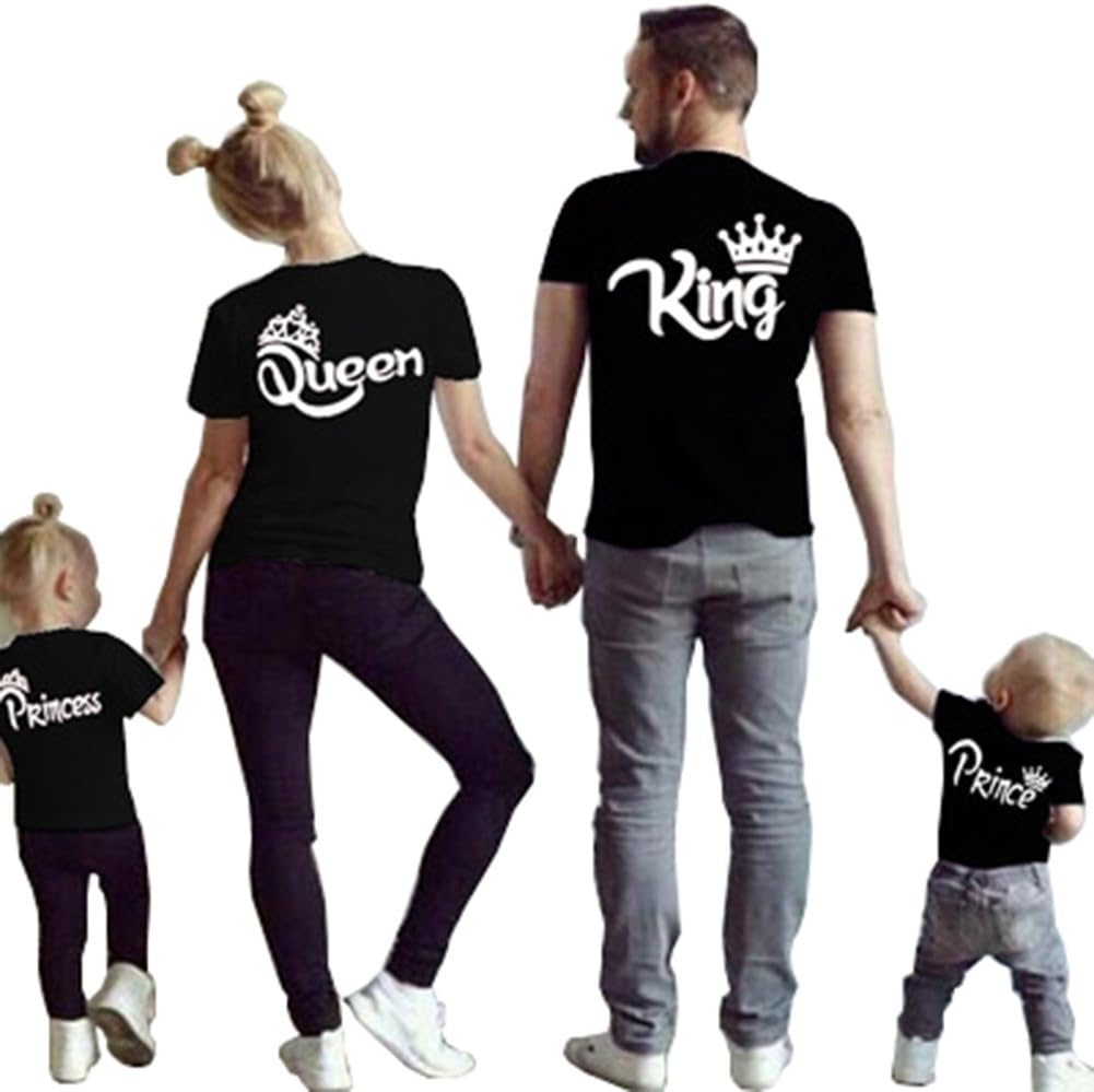 Meowstyle Family Clothes Matching - King Queen Crown Short Sleeve Cotton T-Shirt Printed Funny Tops, 1 Pcs