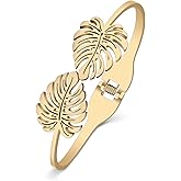 RAIDIN Stainless Steel 18K Gold Leaf Bangle Cuff Bracelet for Women Dainty Crystal Jewelry Gifts for Birthday Charms