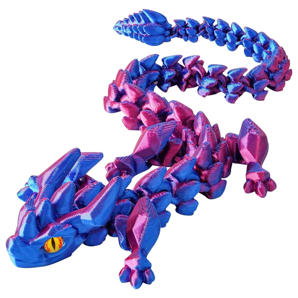 3D Printed Dragon Toys with Eyes, 17.7 inches 3d Printed Dragon Large, Bendable and Flexible Big Fidget, Articulated Serpent Figure for Home Office Decor, Desk Toys Birthday Gifts (Laser Purple)