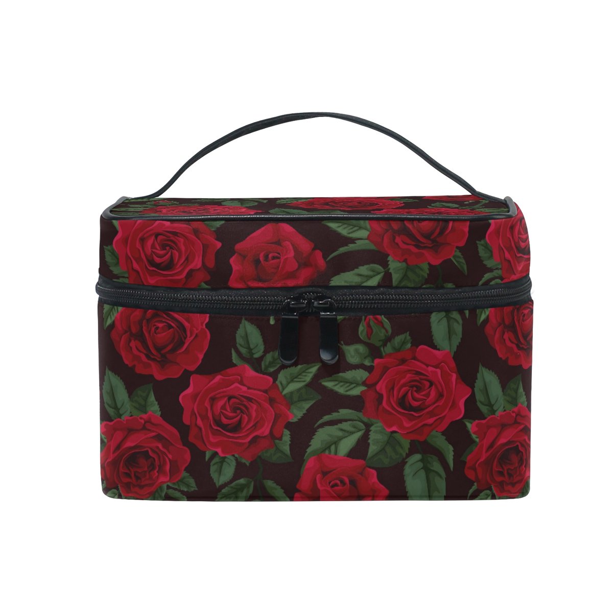 Makeup Bag, Rose Floral Vintage Print Cosmetic Toiletry Storage Organiser Case Large Travel Handle Personalised Pouch with Compartments for Teenage Girls Women Lady