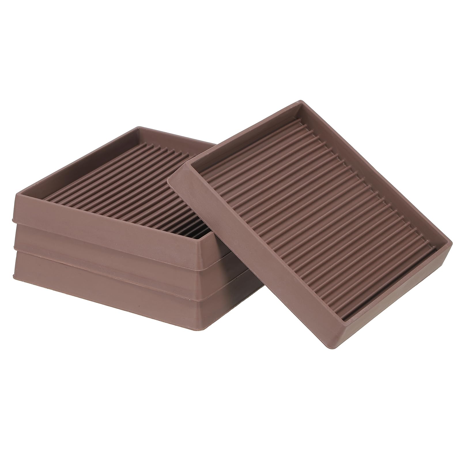 PATIKIL 4"x4" Square Rubber Furniture Pads, 4 Pack Non Slip Caster Cups Anti Skid Floor Protectors for Furniture Feet Bed Couch Chair Table Stopper, Brown