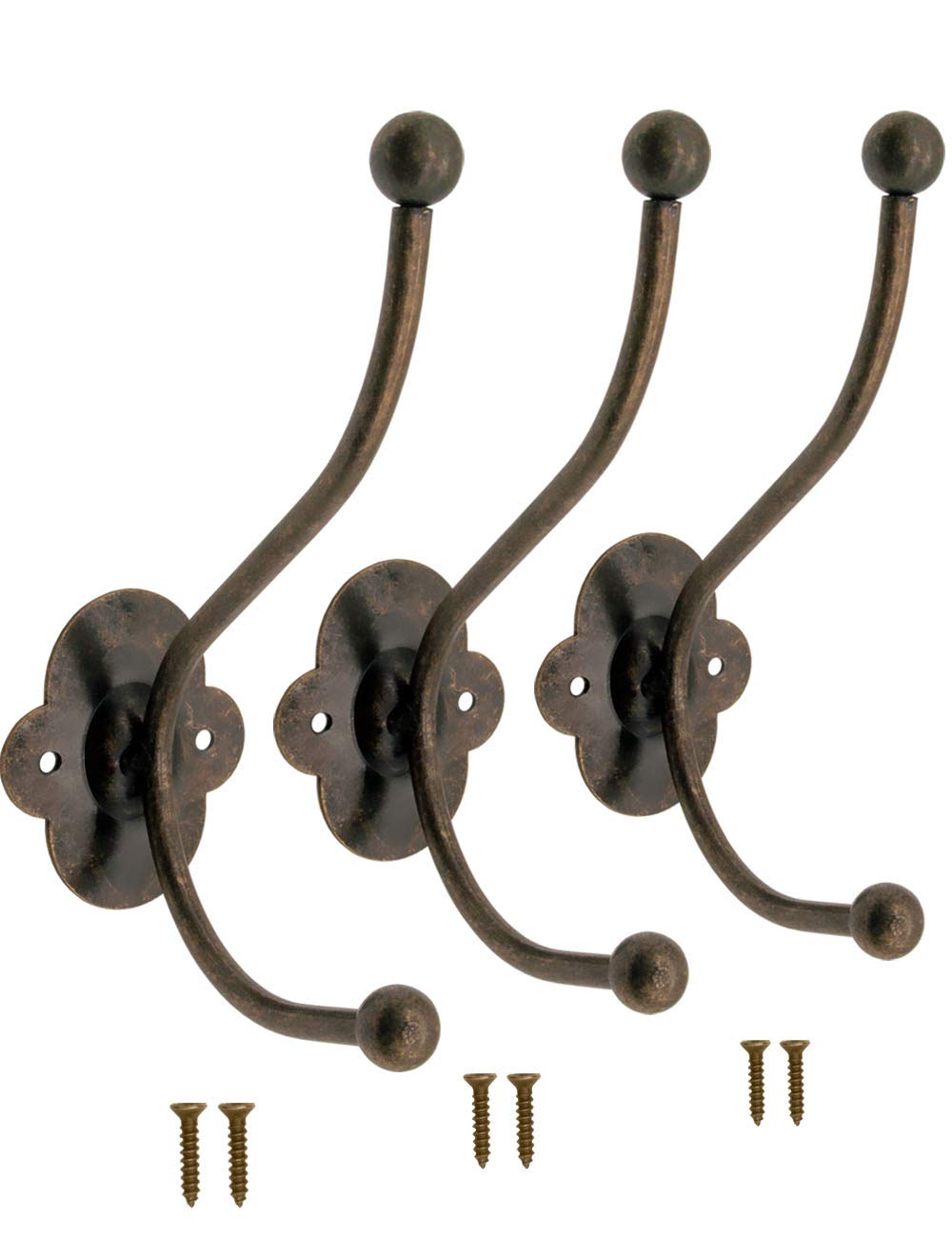 FUXXER® - Classic coat hooks, clothes hooks, hat hooks, iron hooks, metal hooks, cast iron design, vintage country house retro, 11.2 x 70 mm, set of 3, bronze