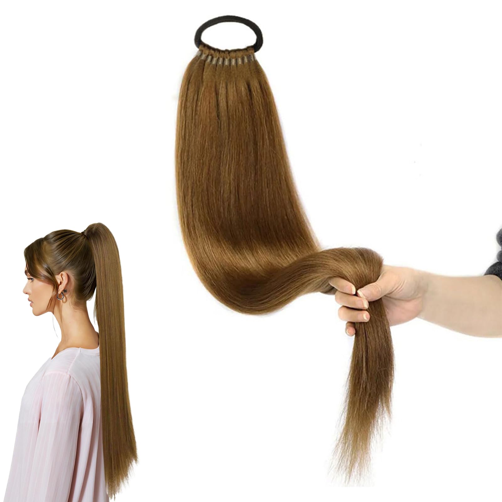 Traziewell Hair Extensions Long Straight Ponytail Hair Extension Natural Soft High Temperature Synthetic Hairpieces for Women, 0428