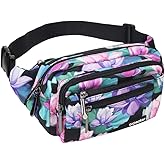 Oxpecker Waist Pack Bag with Rain Cover, Waterproof Fanny Pack for Men&Women, Workout Traveling Casual Running Hiking Cycling, Hip Bum Bag with Adjustable Strap for Outdoors (Black Base Floral)