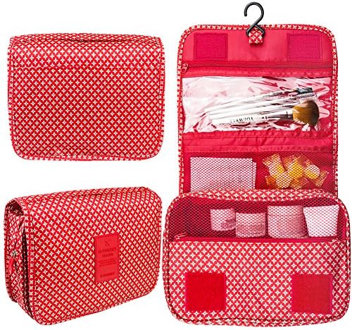 ColorLifeOfficial Portable Waterproof Travel Cosmetic Bag Toiletry Bag Travel Hanging Organizer Bag with Hanging Hook (CLASSIC RED)