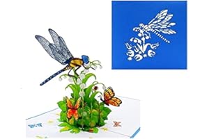 ETA 3D Dragonfly and Butterfly Pop Up Card, 3D Animal and Flower Birthday Card, Nature Card, Mother Day Card, 3D Card for Ann