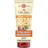 Old Spice Whole Body Deodorant Cream for Men, Aluminum Free, Vanilla + Shea Scent, 24/7 Odor Protection, 24/7 Lasting Freshness, Dermatologist Tested, Gentle on Skin, Safe to Use All Over, 3.0 oz