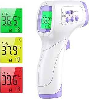 Fieberthermometer IDOIT Digital Kontaktlos Thermometer Erwachsene Baby mit LCD Display Stirnthermometer, 3 Farben Bildschirmanzeige, 99 Daten Speicherfunktion, Fieberalarm