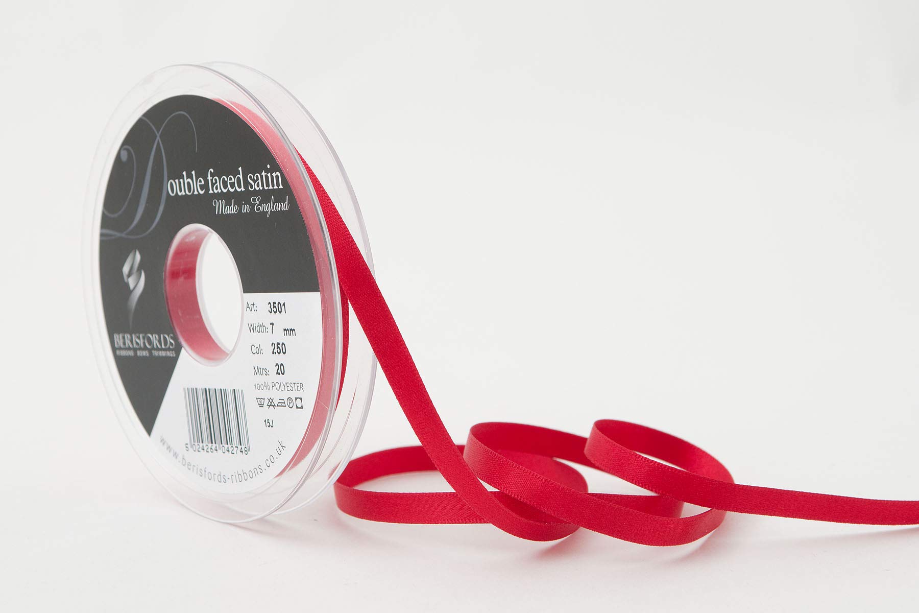 Berisfords Double FACE Poly Satin Ribbon, Red, 7 mm โ image 1