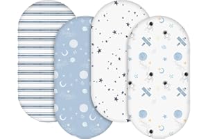 Gllquen Baby Bassinet Sheets 4 Pack, Breathable Cozy Fitted Mattress Sheet, Elastic Travel Crib Fashionable Pattern, Standard