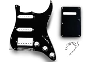 LAMSAM Prewired Pickguard with SSH Pickup Set, 3-ply Pick Guard Loaded Alnico V Single Coil Humbucker Pick-ups, Electric Guitar Scratchplate as Luthier Replacement Parts, Black-03