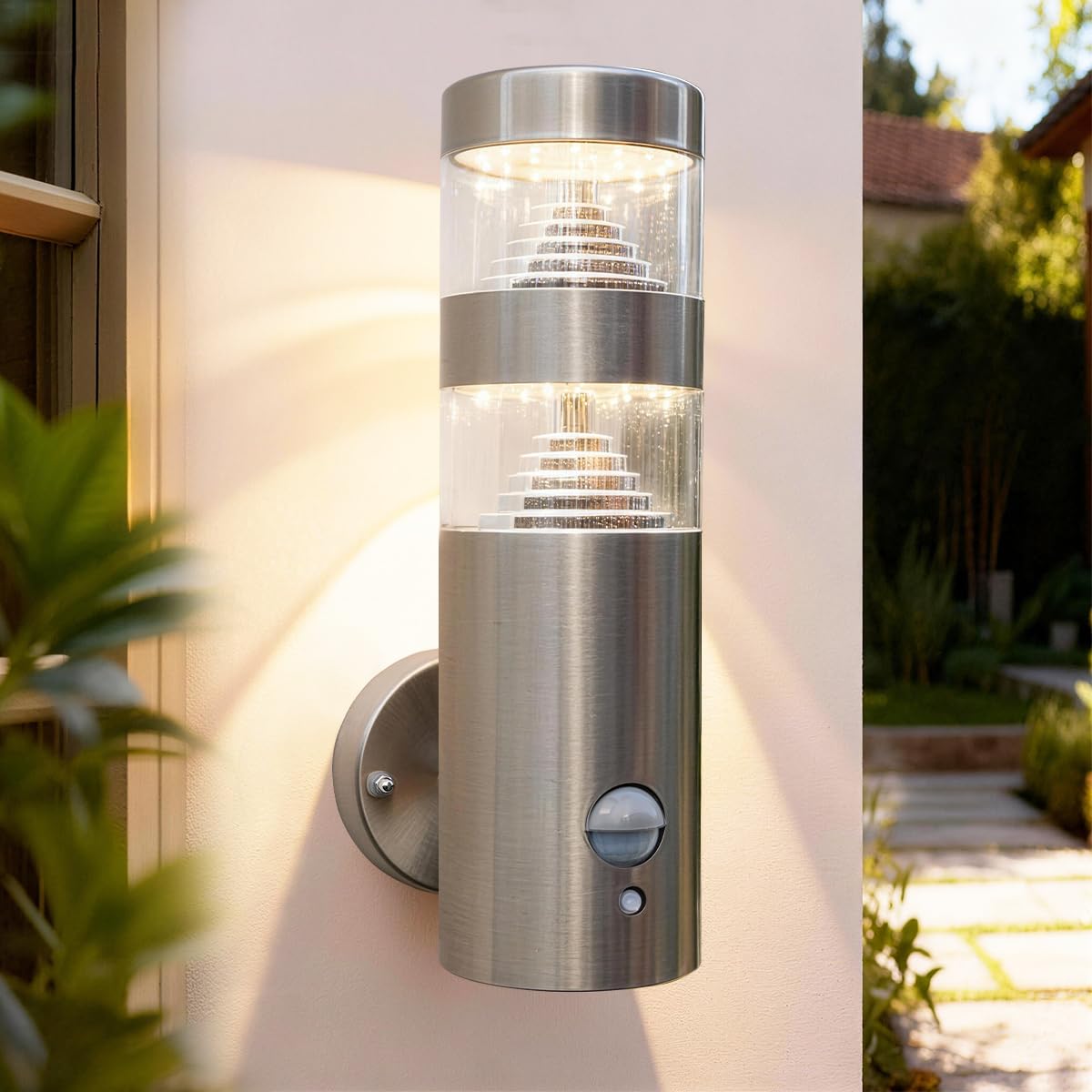 NBHANYUAN Lighting LED Outdoor Wall Light with 4 Modes PIR Sensor,SUS316 Stainless Steel Outside Wall Lamp for Garden,IP54 Front Door Wall Lights Mains Powered 220-240V 9W 1000LM