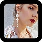 Erimberate Bohemian Long Pearl Drop Earrings Gold Dangle Pearl Earrings Vintage Pearl Stud Earrings Statement Earrings Retro Wedding Dangle Earrings Jewelry for Women